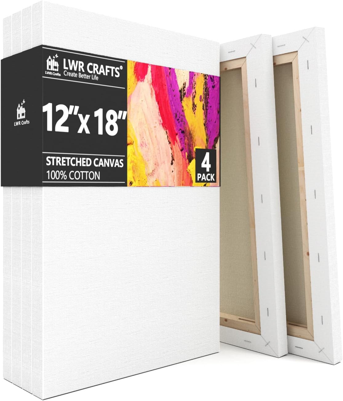 LWR CRAFTS Stretched Canvas Pack of 4 for Artists and Crafters