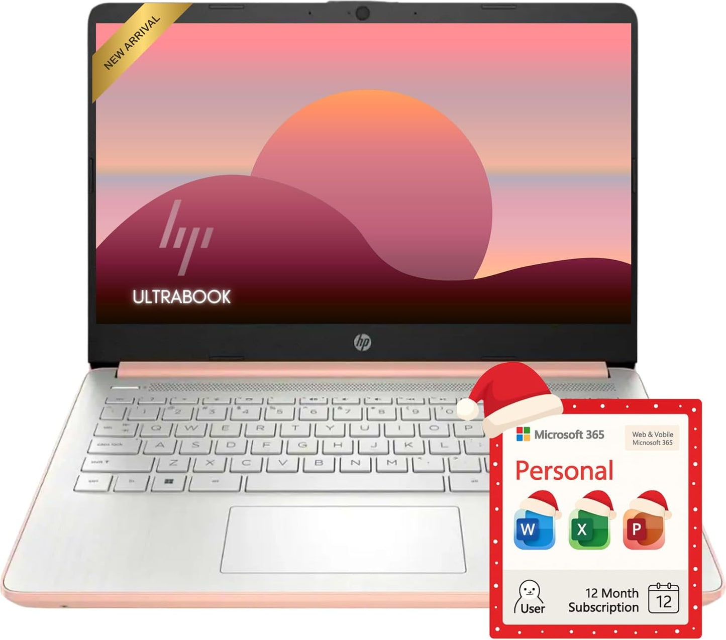 HP Rose Gold Ultrabook 14 Laptop with Office 365 and 1.1TB Storage