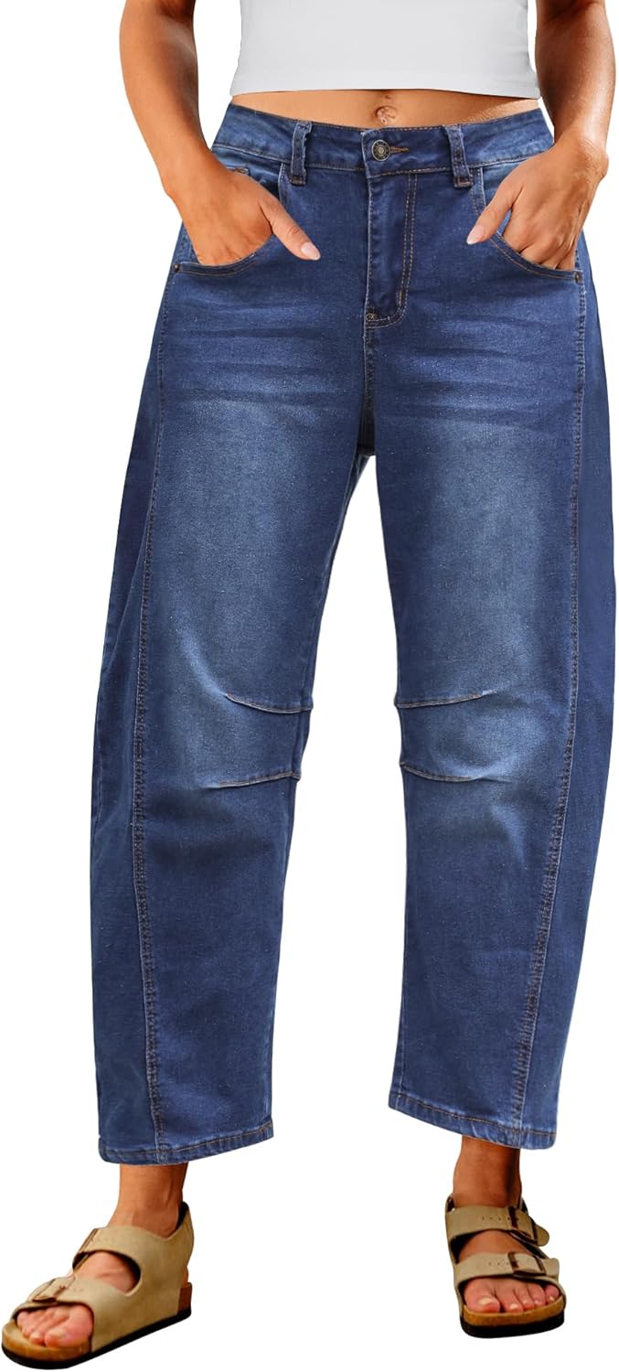Utyful Barrel Jeans Women High Waisted Distressed Denim Trousers