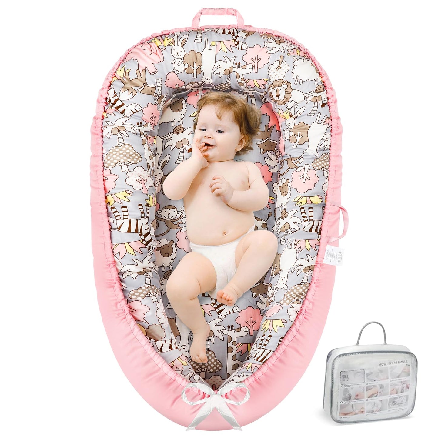 Breathable Baby Lounger - Soft Co-Sleeper for Newborns (Zoo)