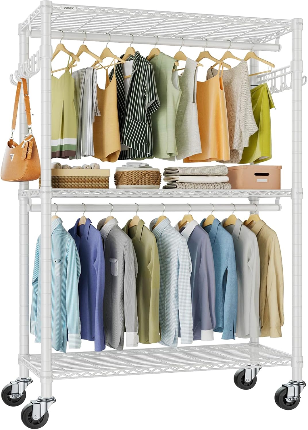 VIPEK R2 Plus Rolling Garment Rack with Adjustable Shelves