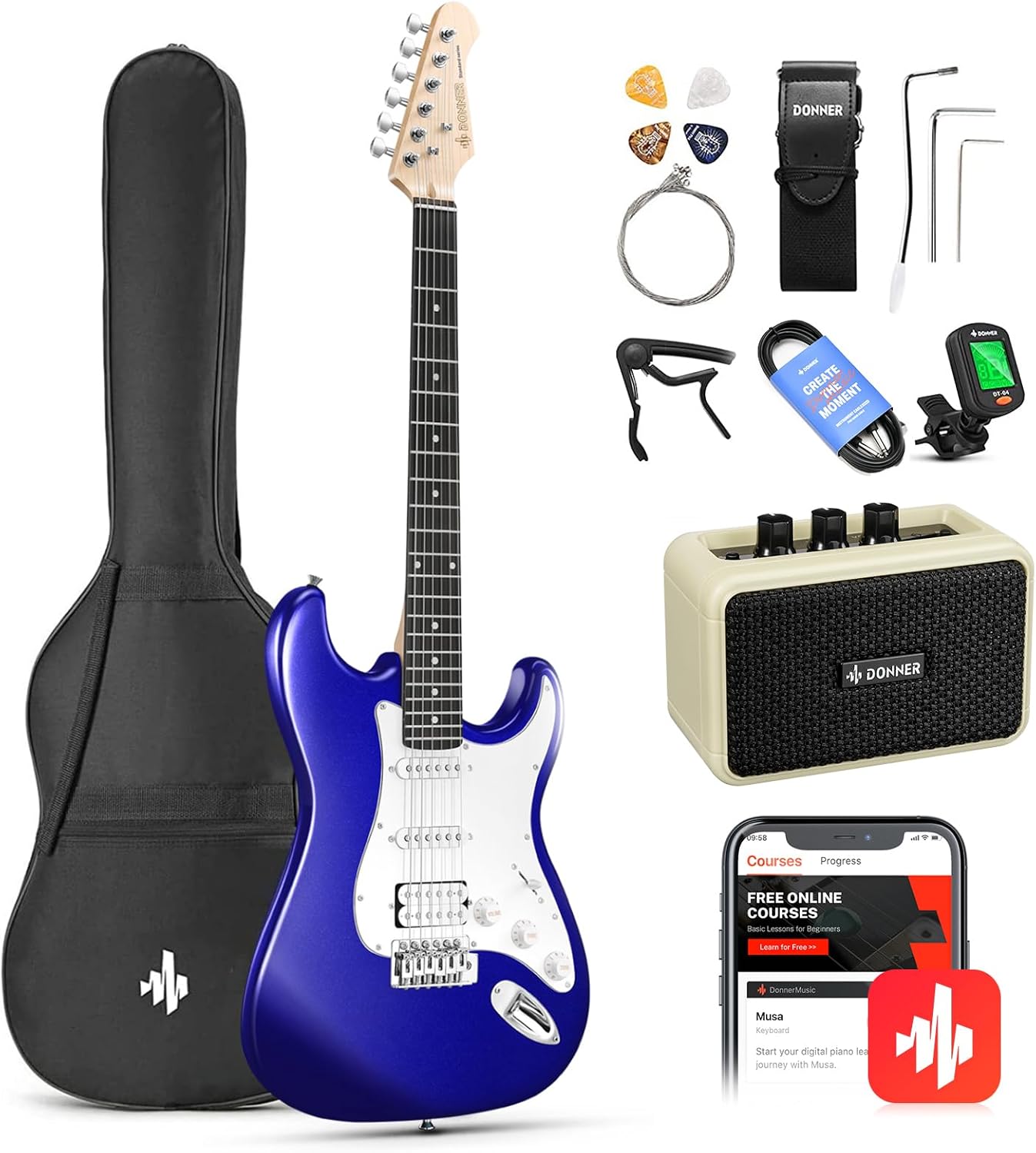 Beginner Guitar Kit - HSS Pickup, Lessons, Amp & More