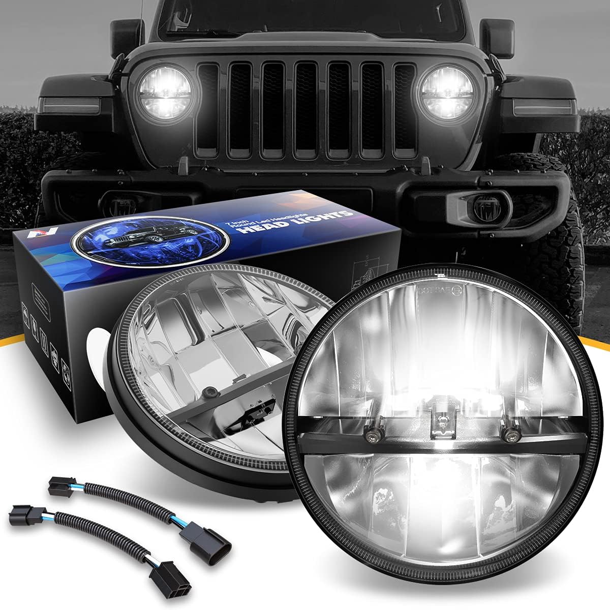 7 Inch LED Headlight High Low Beam for Jeep Wrangler & More