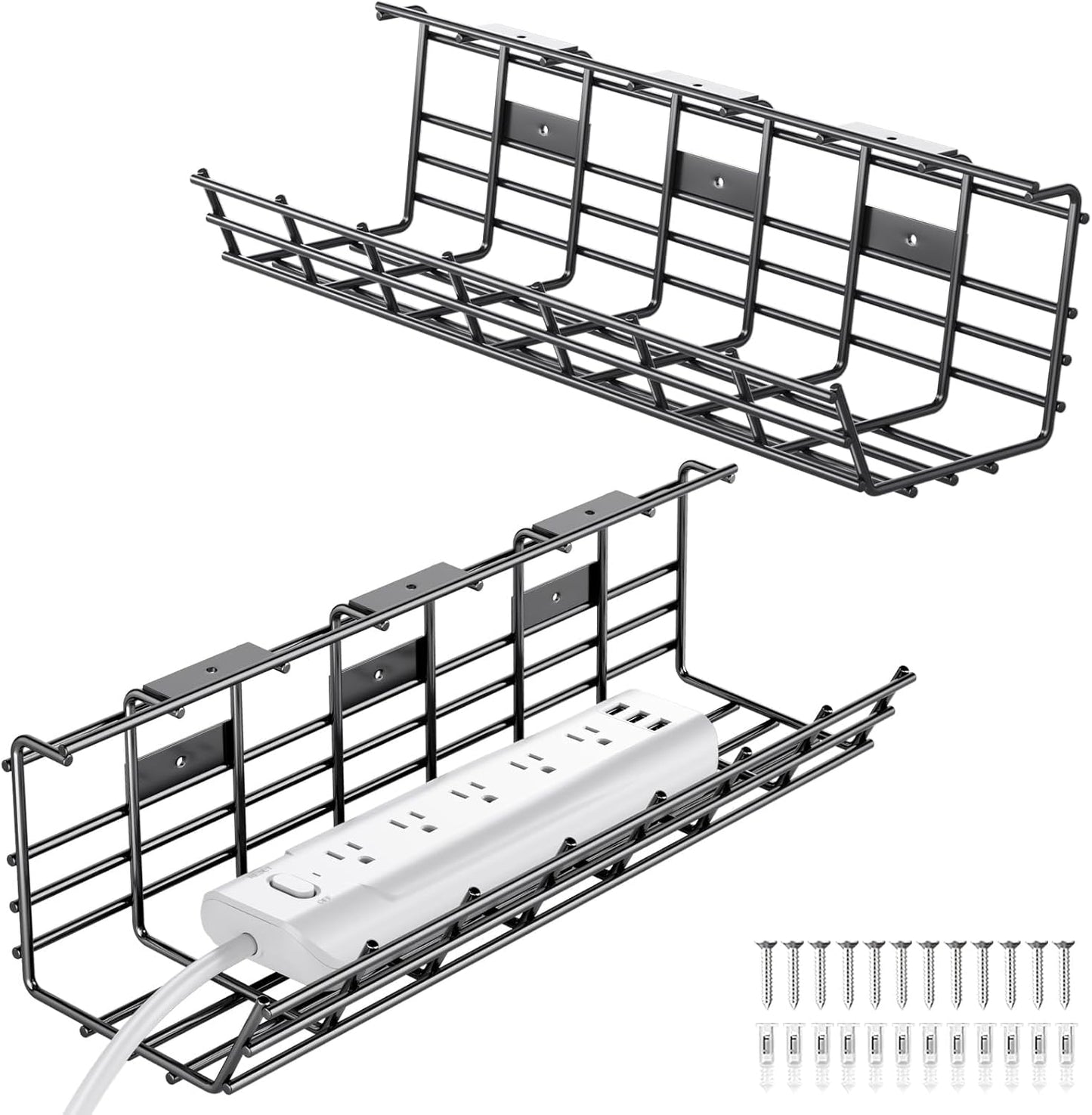 2 Pack Delamu Metal Cable Organizer Tray - Tidy Wires!