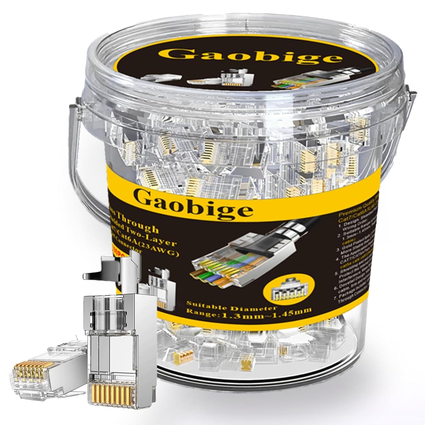100-Pack Cat7 Cat6A RJ45 Pass Through Connectors for Networking