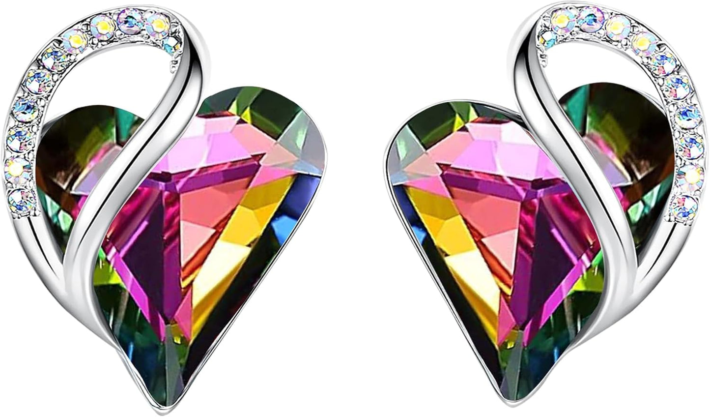 Leafael Heart Birthstone Crystal Stud Earrings for Women