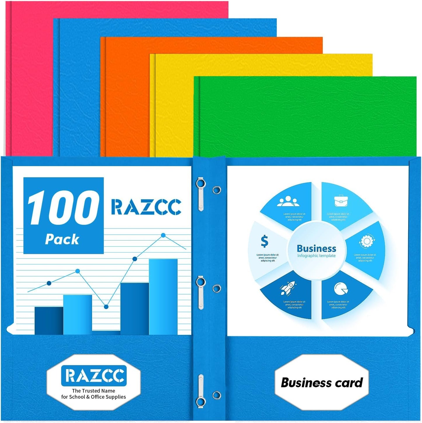 Two Pocket Folders for School Office Home Business - 100 Pack