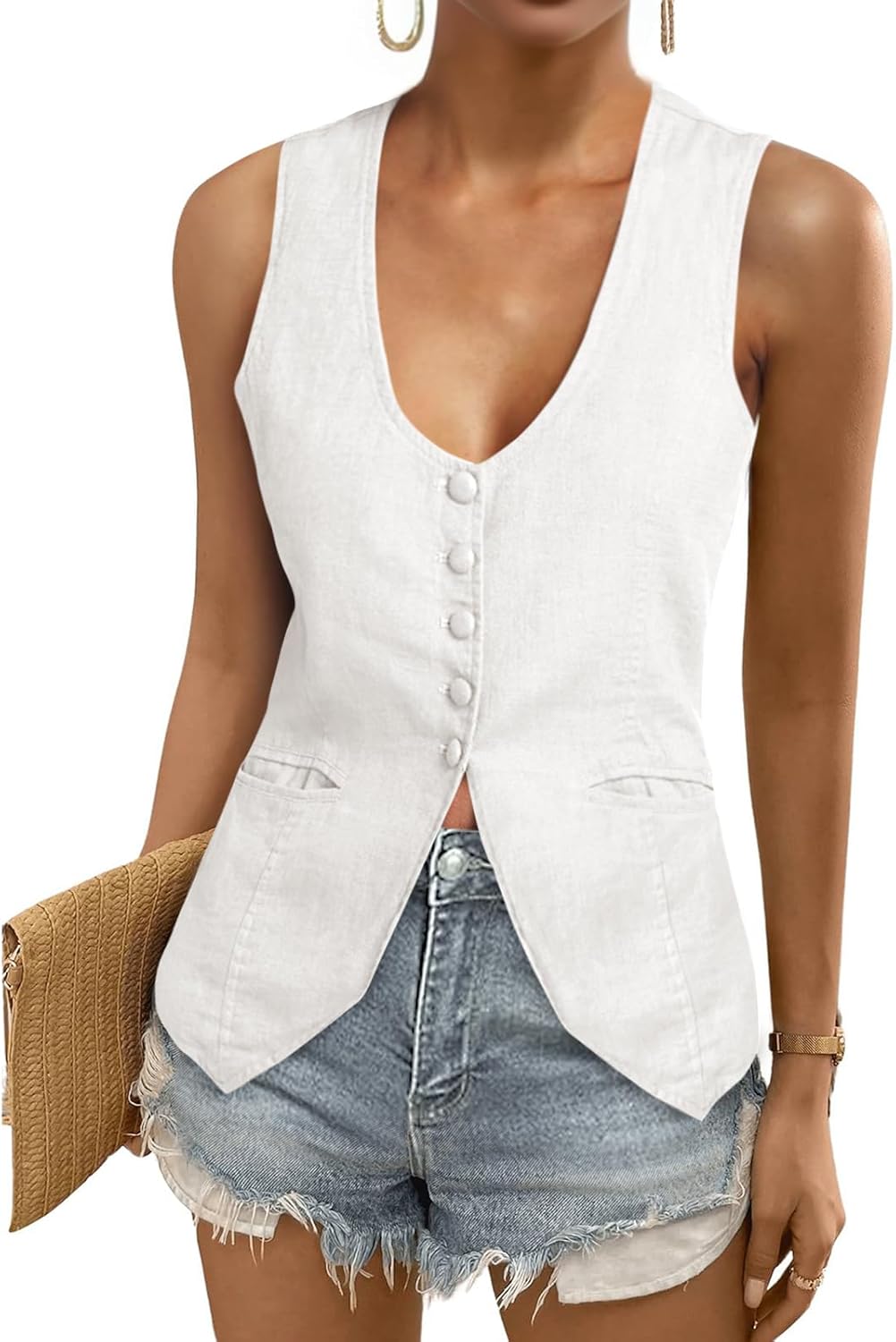 Tankaneo Womens Scoop Neck Blazer Vest for Summer Style