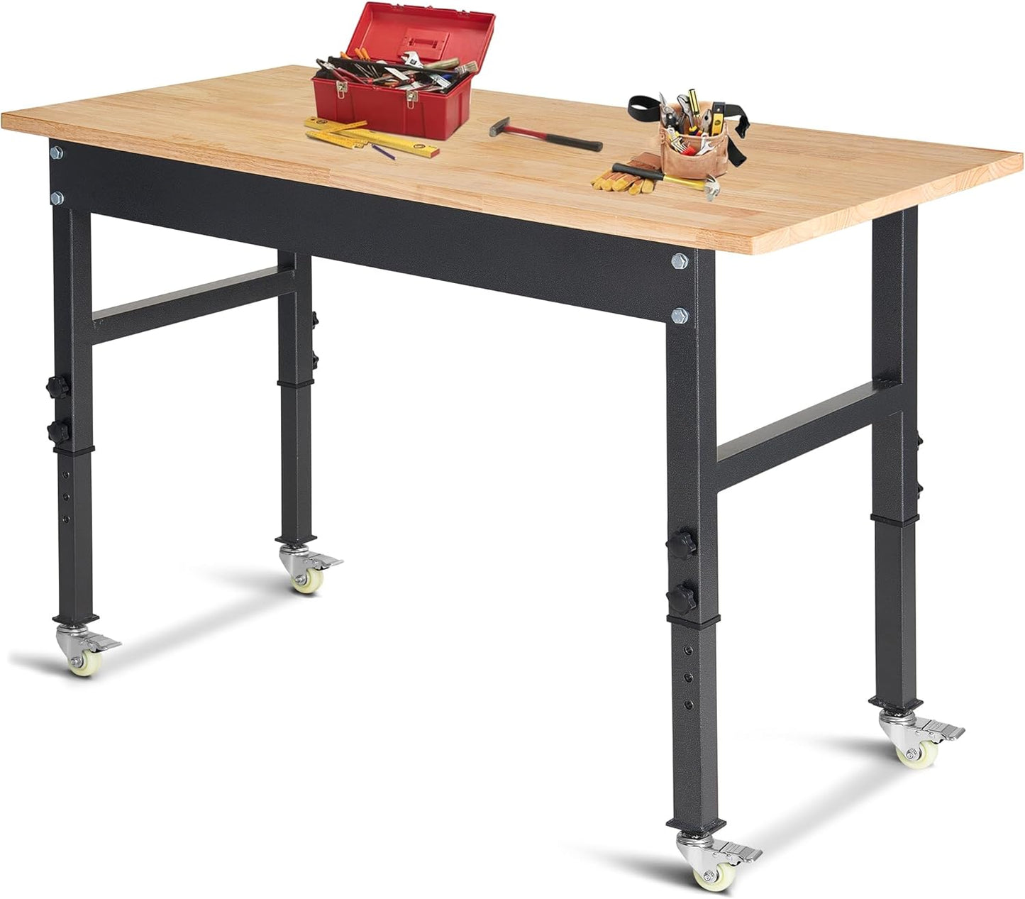 48 Adjustable Work Bench with Rubber Wood Top for Heavy-Duty Use