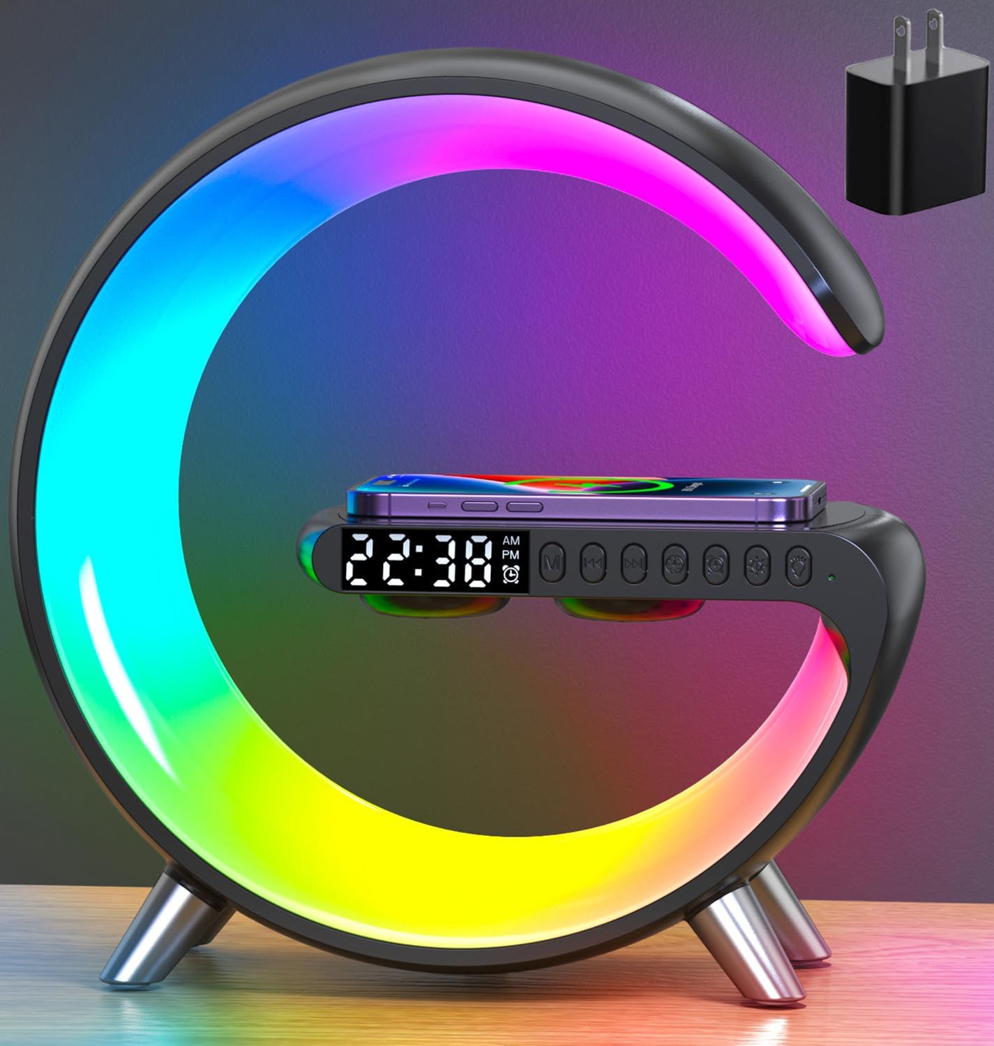 Smart Table Lamp with Wireless Charger and Bluetooth Speaker