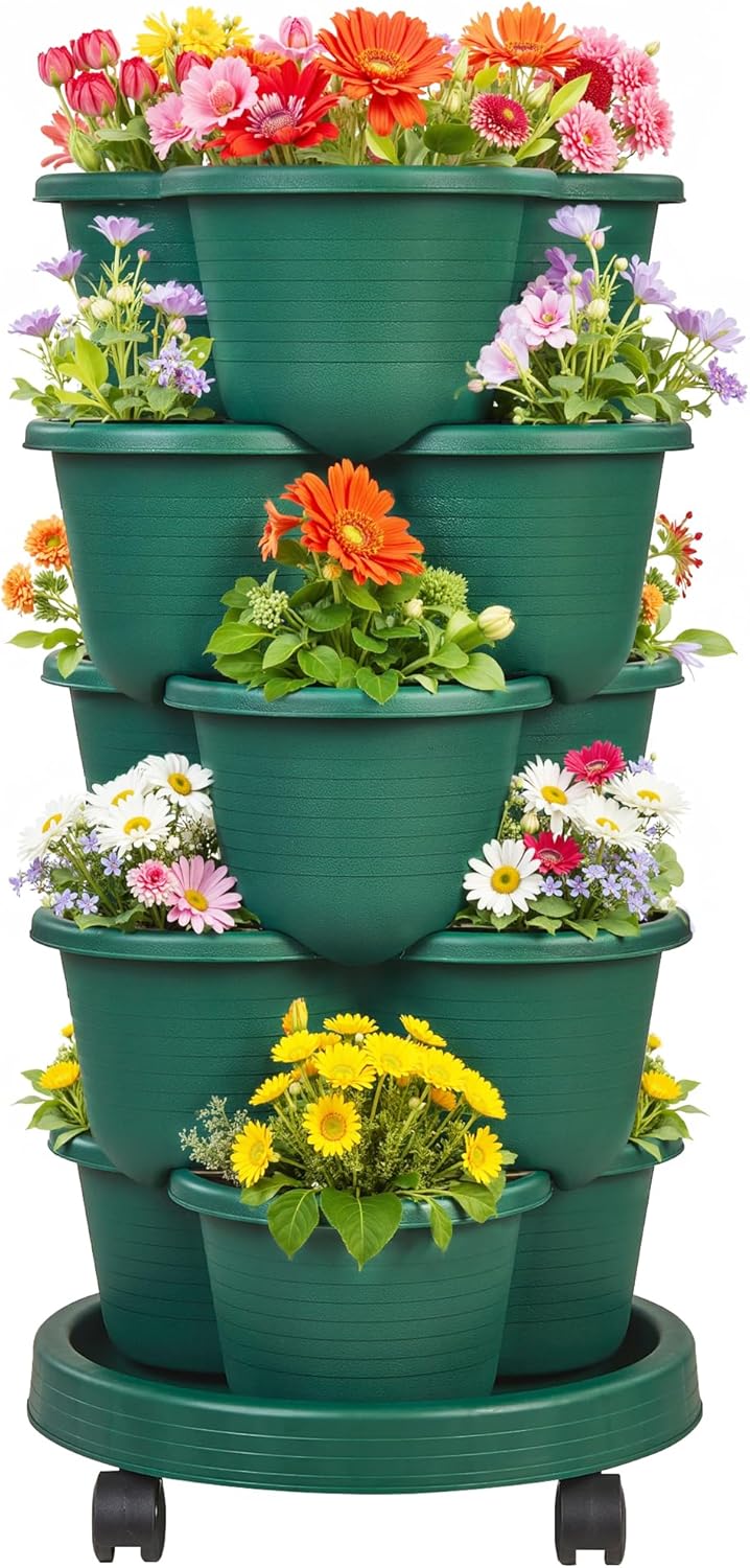 VECELO 5 Tier Vertical Garden Planter for Strawberries and Herbs