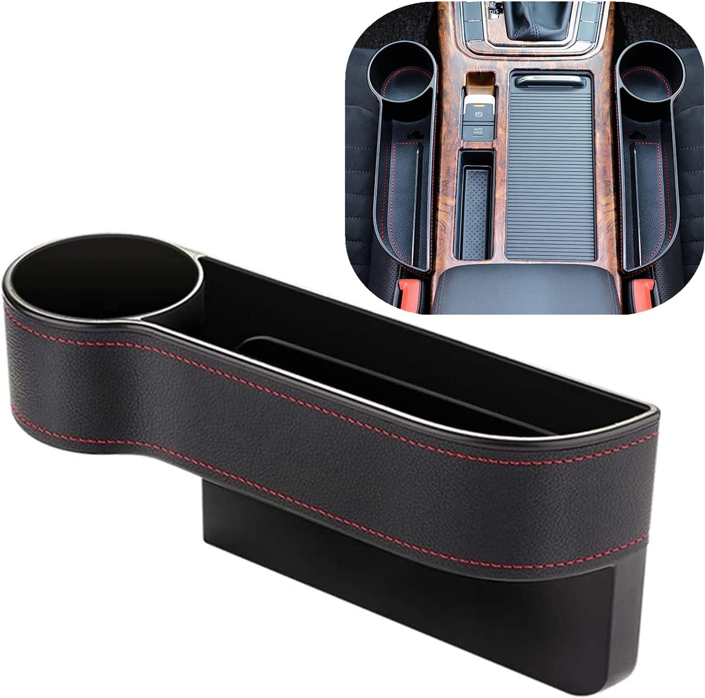 Car Seat Gap Filler Organizer - Premium PU Leather, Cup Holder, Driver Side
