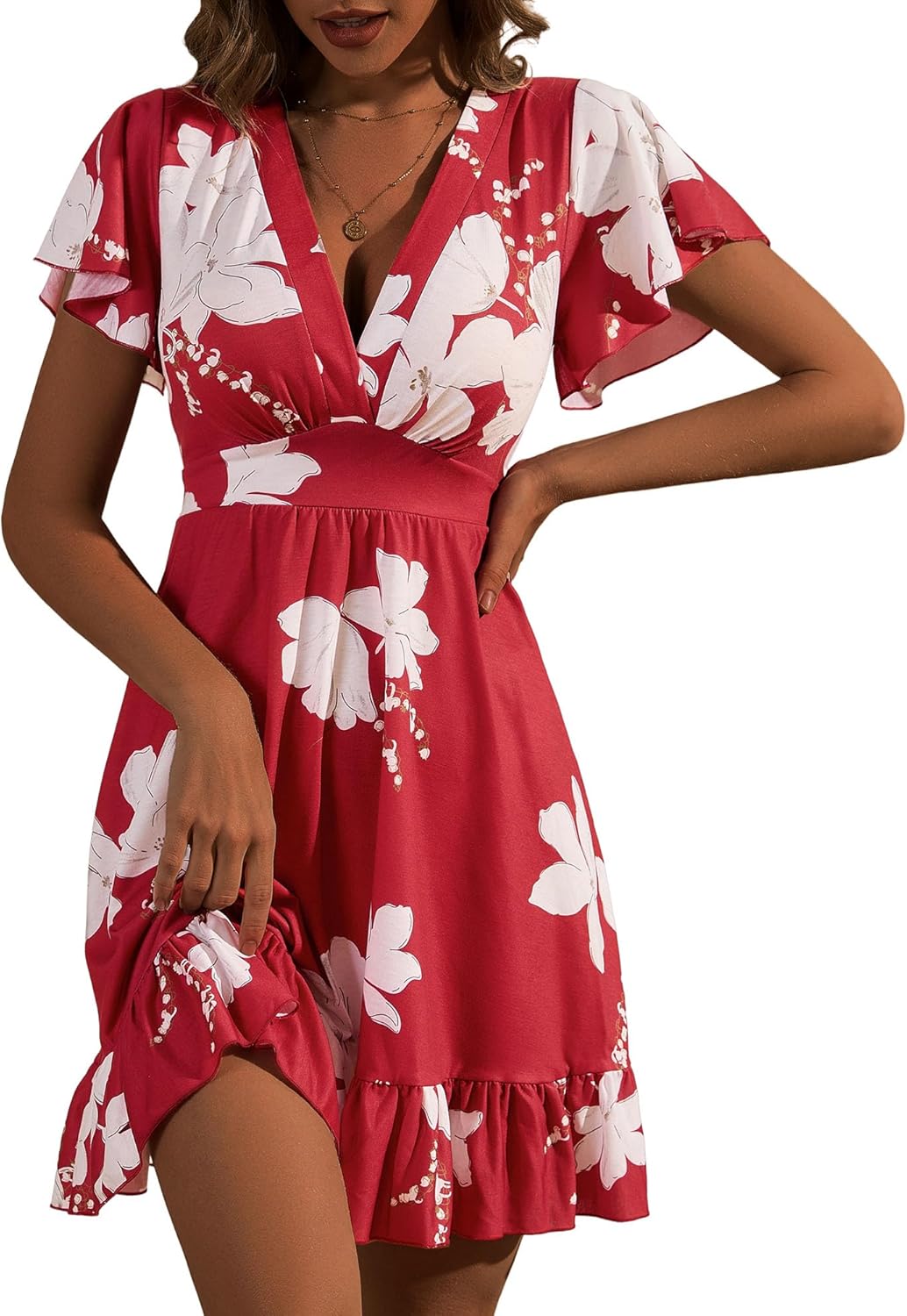 TORARY Womens Summer Dresses 2025 Floral Cap Sleeve Wrap V Neck