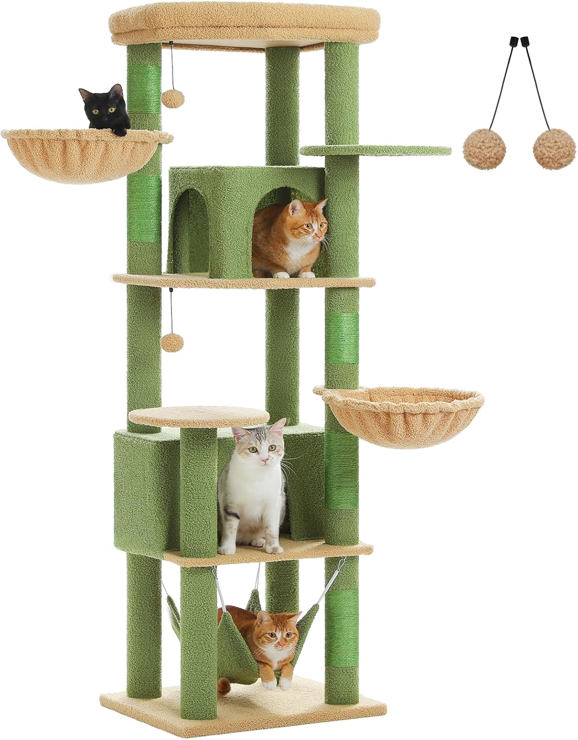 Tall Cactus Cat Tree for Indoor Cats with Spacious Condos