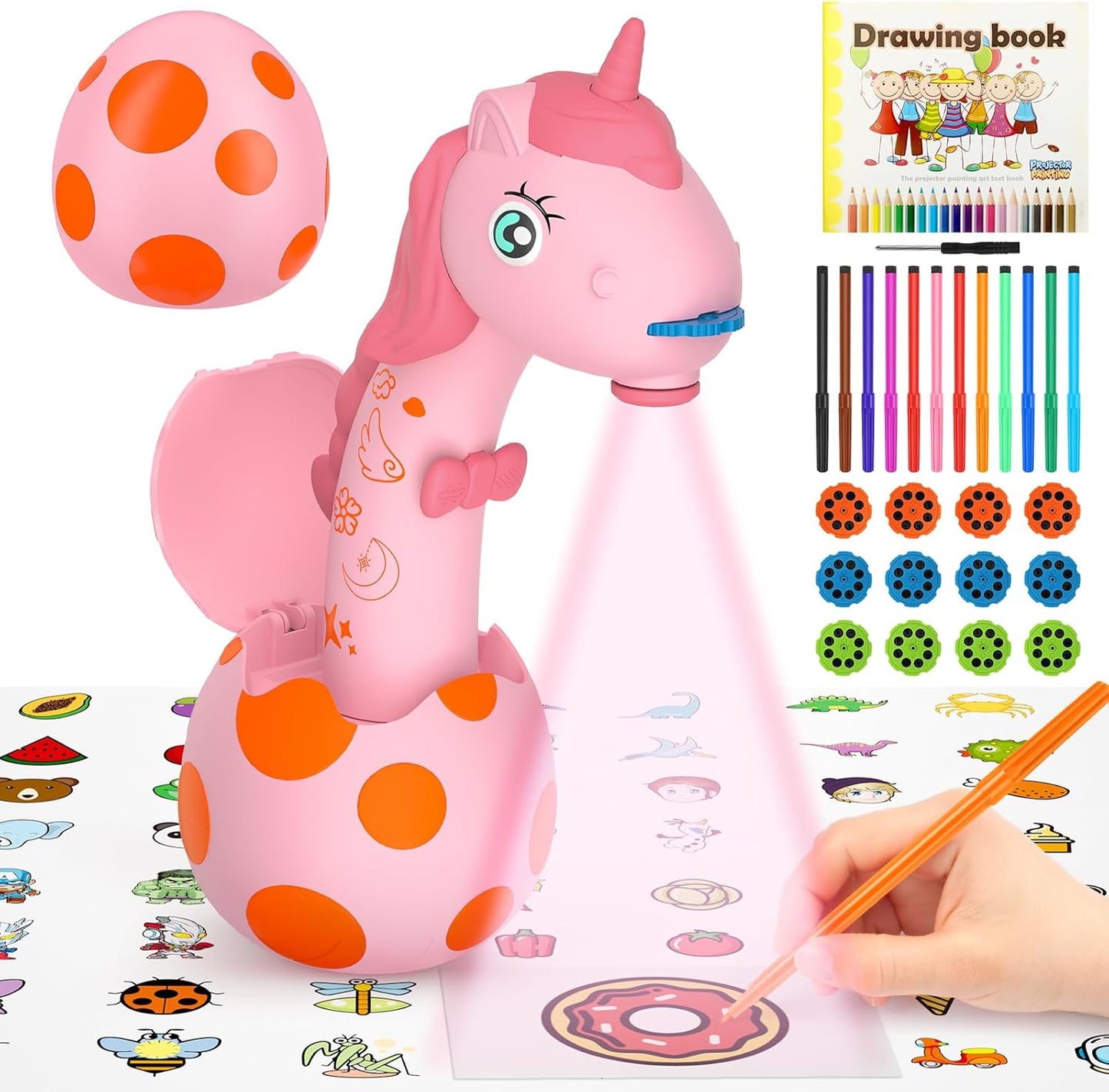 Unicorn Drawing Projector: Art Kit for Girls 3+, 96 Stencils & 12 Markers