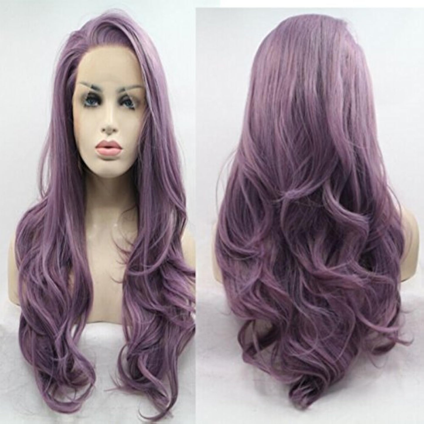 ELESTY Long Wavy Synthetic Lace Front Wig in Purple Color