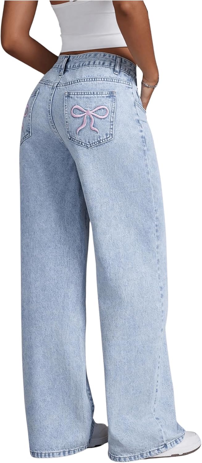 Floerns Women's Bowknot Embroidery Jeans for Stylish Comfort