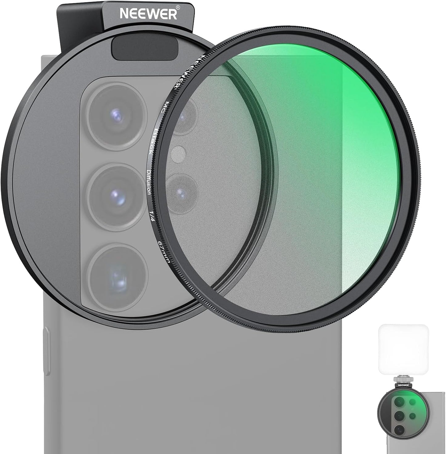 NEEWER 67mm Black Diffusion Filter & Cold Shoe Phone Clip