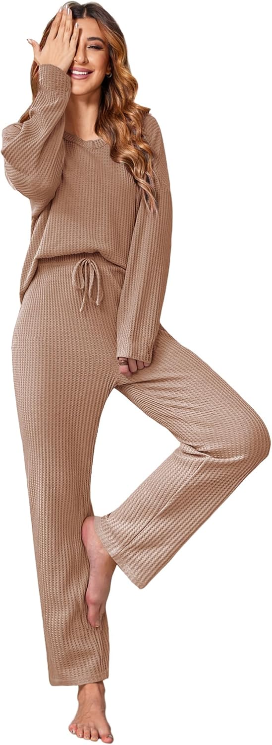 Ekouaer Women's Waffle Knit Pajama Sets for Cozy Comfort
