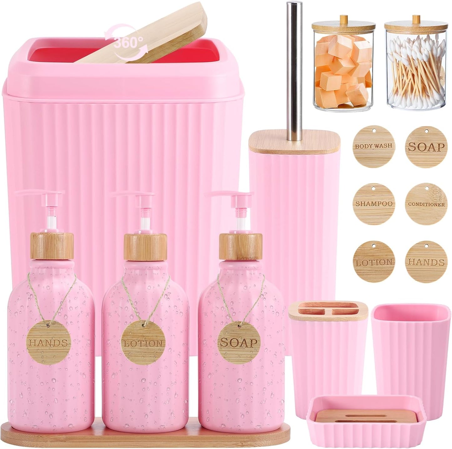 Pink Bathroom Accessories Set 17PCS for Modern Home Decor