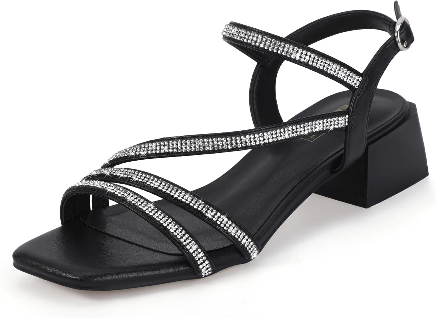 IDIFU IN2 Rhinestone Low Heels for Women - Elegant Chunky Sandals
