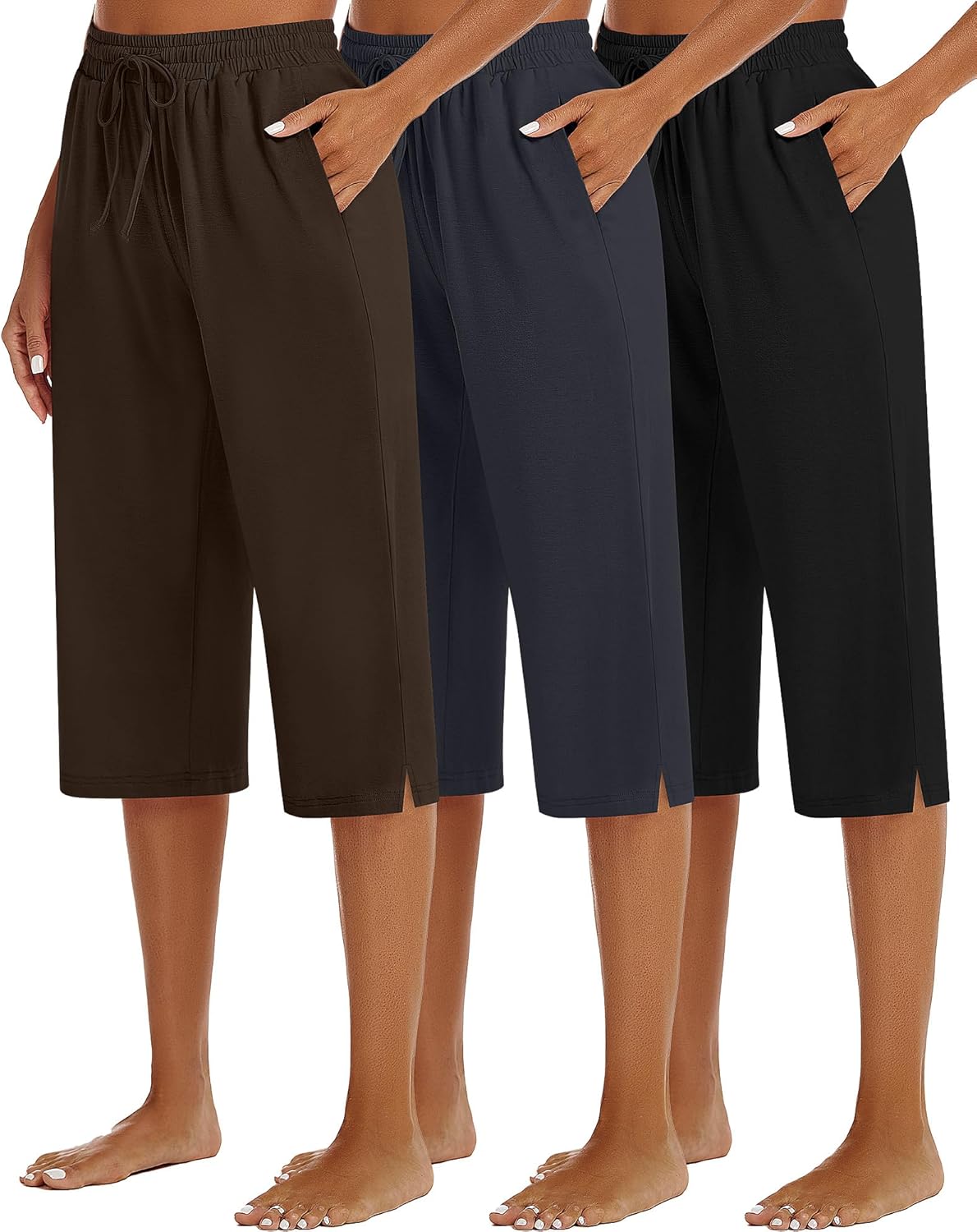 3 Pack Women's Capris Wide Leg Capri Pants with Pockets