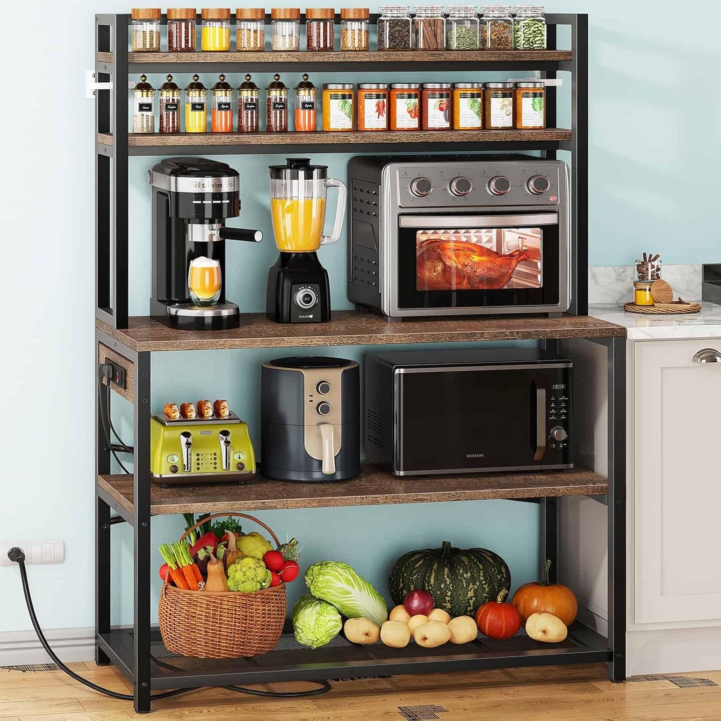 Denkee Large Bakers Rack with Power Outlets