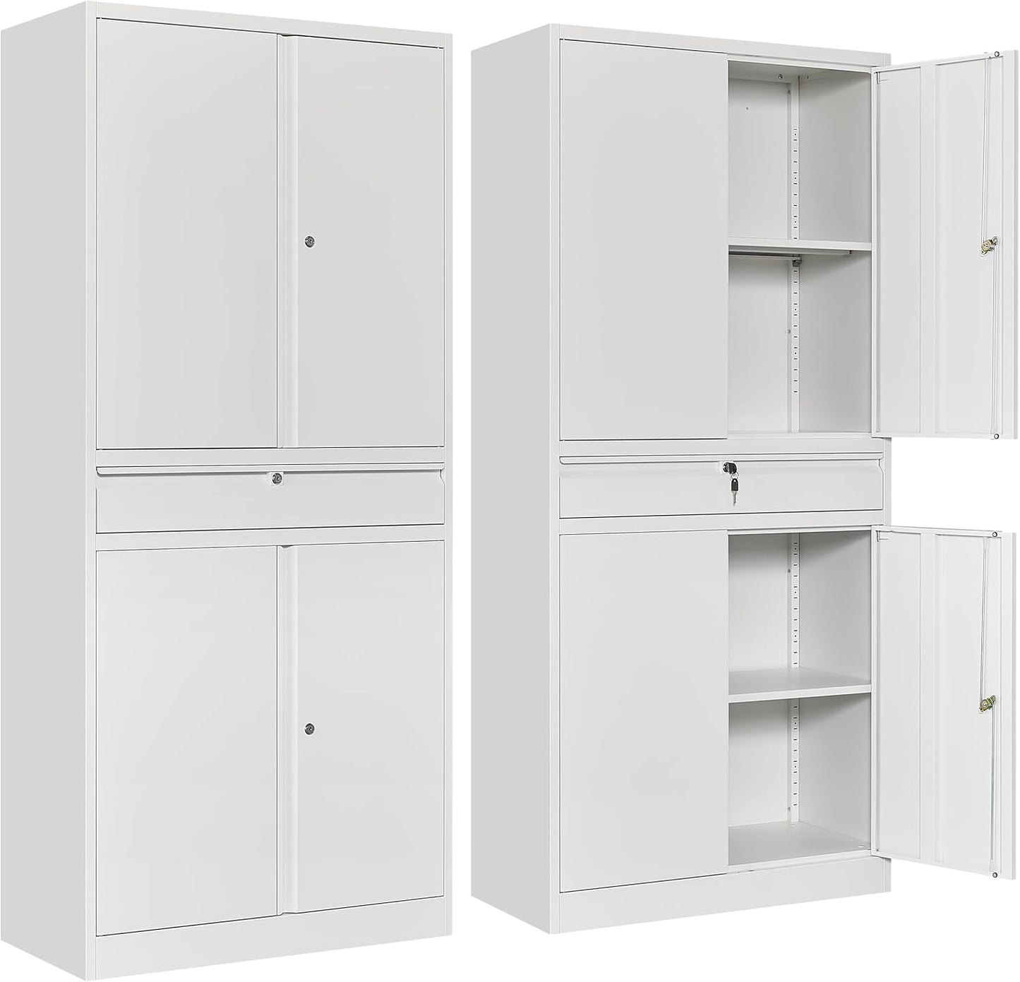 SISESOL White Metal Storage Cabinet with Adjustable Shelves