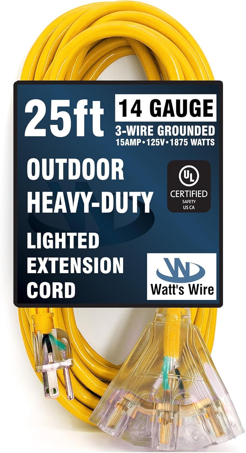 25 ft Heavy Duty Extension Cord for Outdoor Use - 14 Gauge