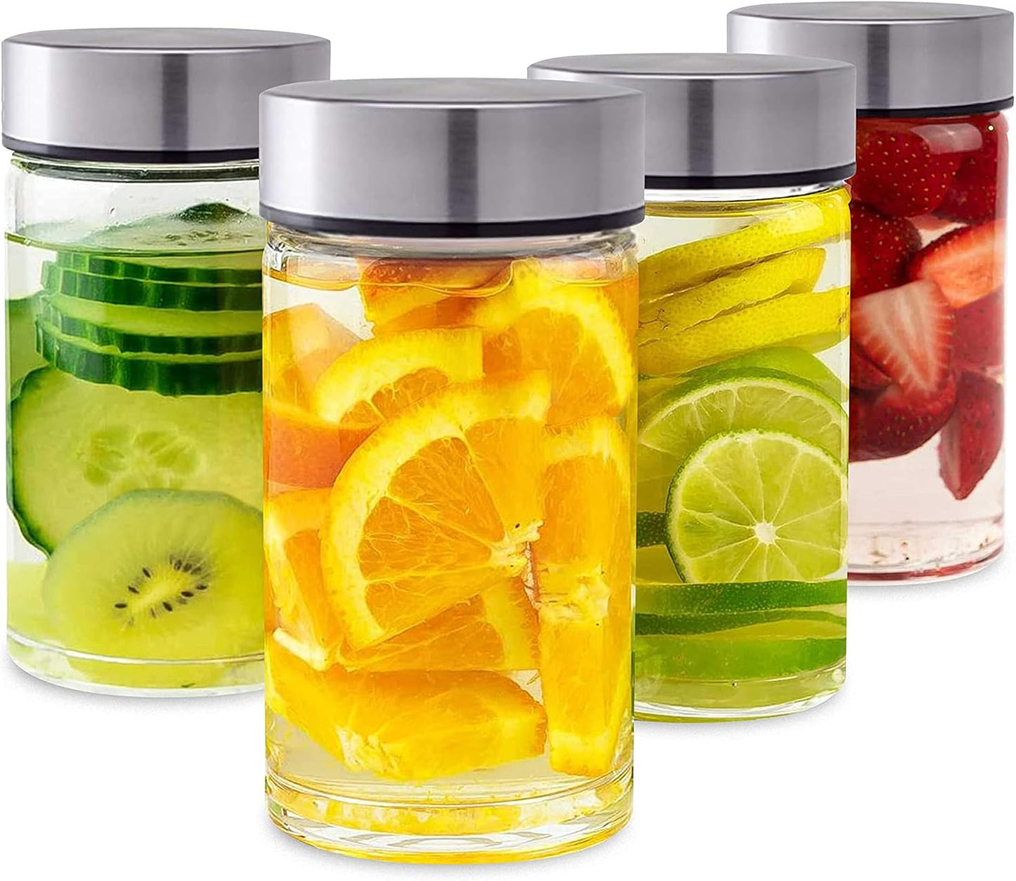 Wide Mouth Glass Juice Bottles - 4 Pack for Smoothies & Juicing