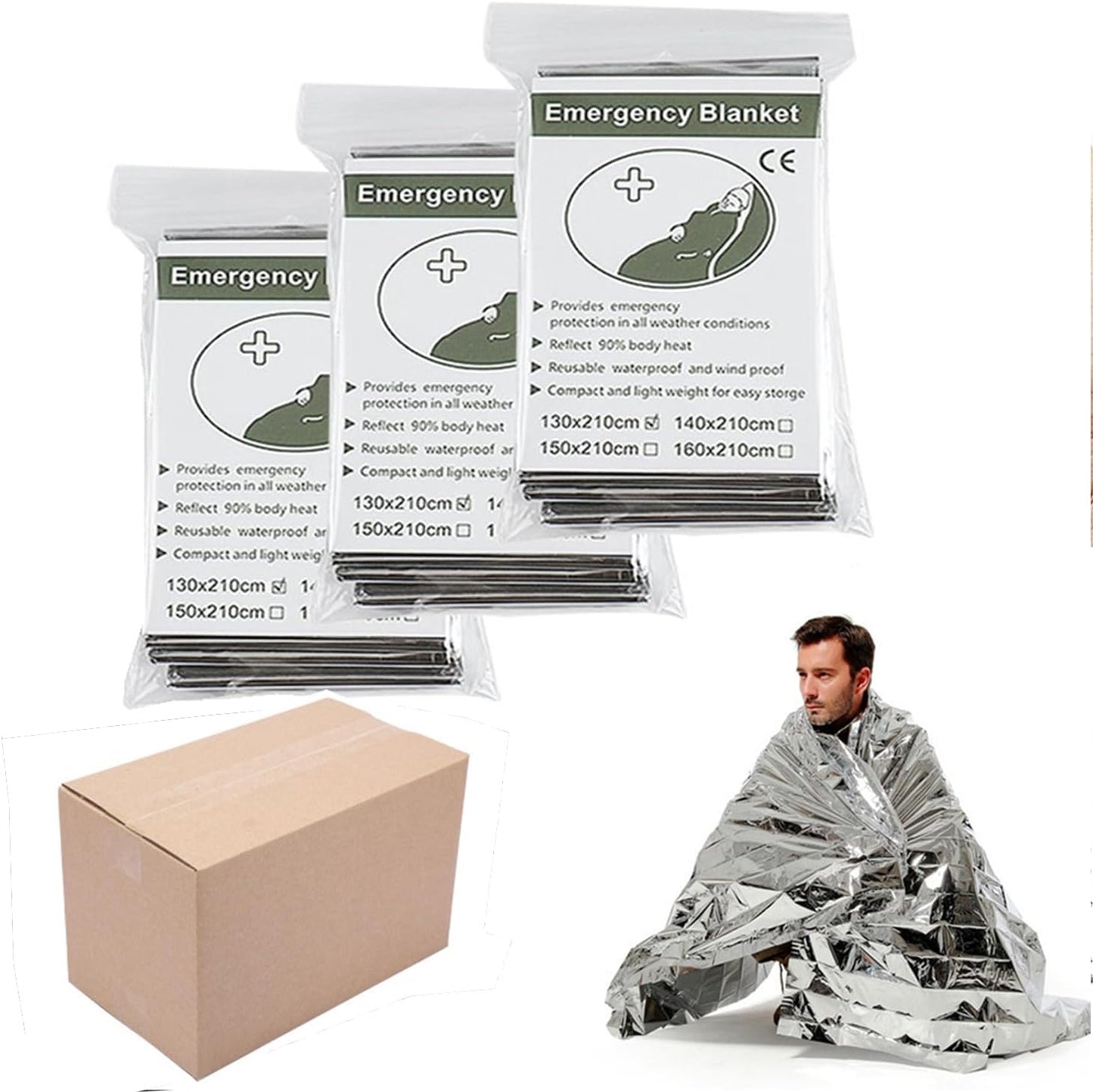 Emergency Foil Blanket Pack of 100 for Outdoor Survival Needs
