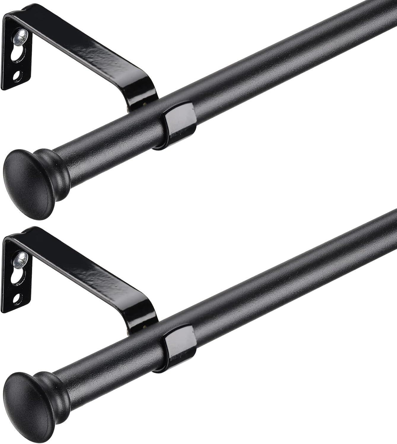 DEROFIT Small Black Curtain Rods 2 Pack - Adjustable & Decorative