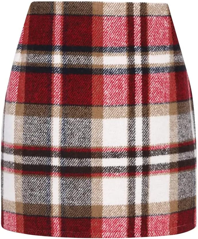 Kinghua Womens Wool Plaid Mini Skirt for Fall and Winter Wear