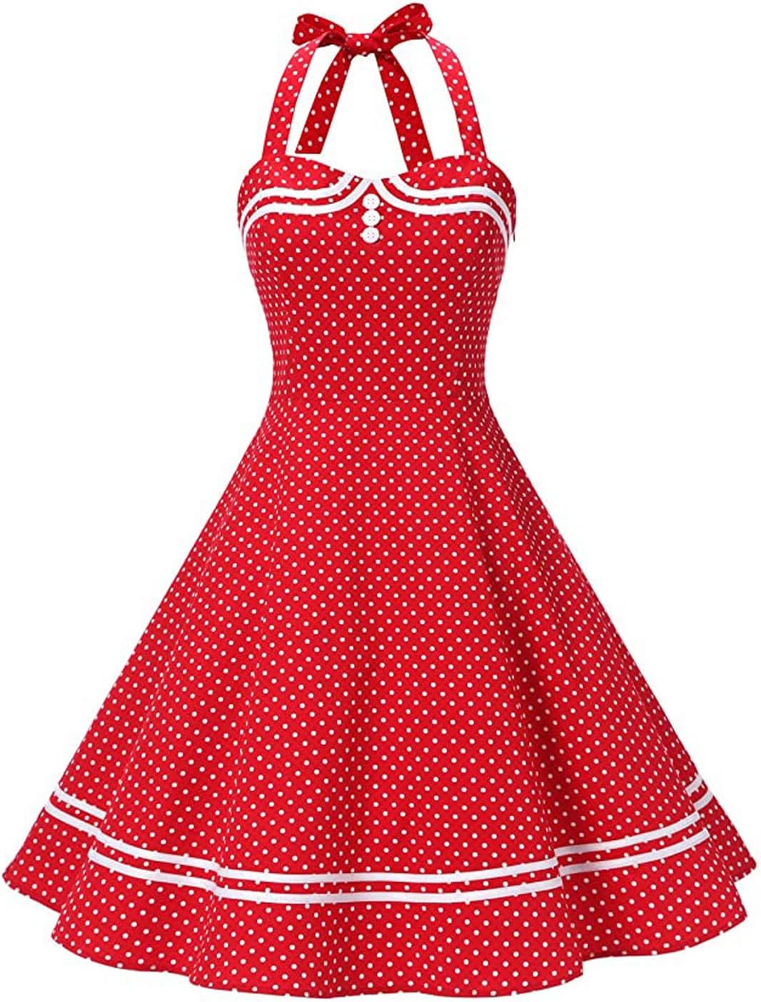 Vintage 50s Polka Dot Halter Cocktail Swing Dress for Women