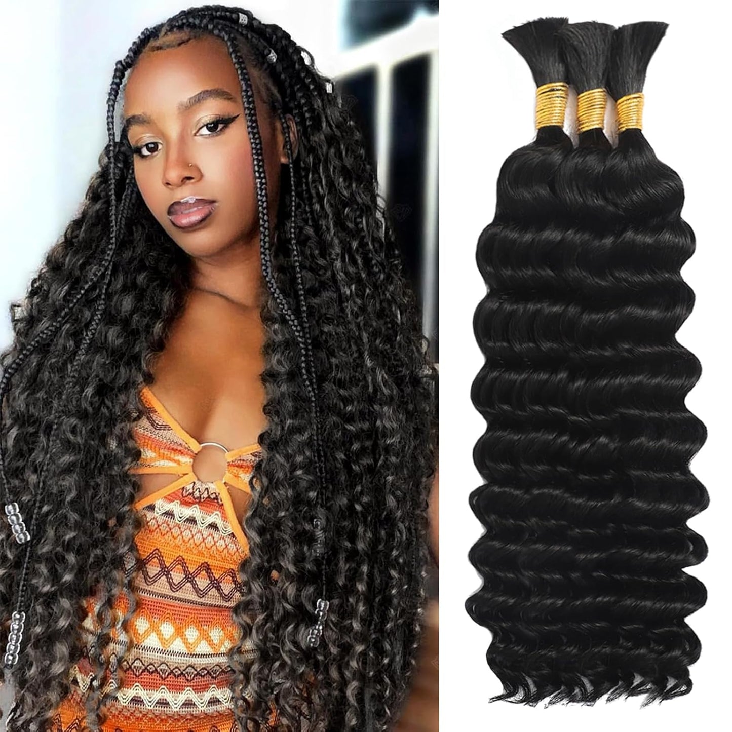 Human Braiding Hair for Boho Braids - Deep Wave 20 Inch