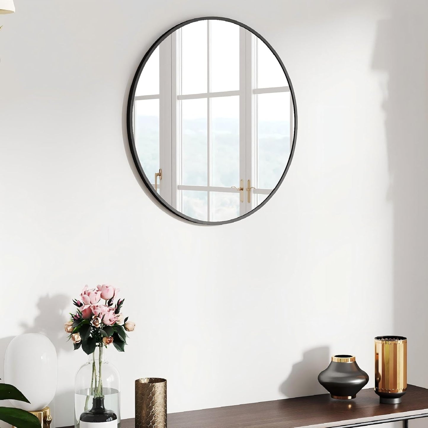 20 Inch Round Mirror with Metal Frame for Modern Home Decor