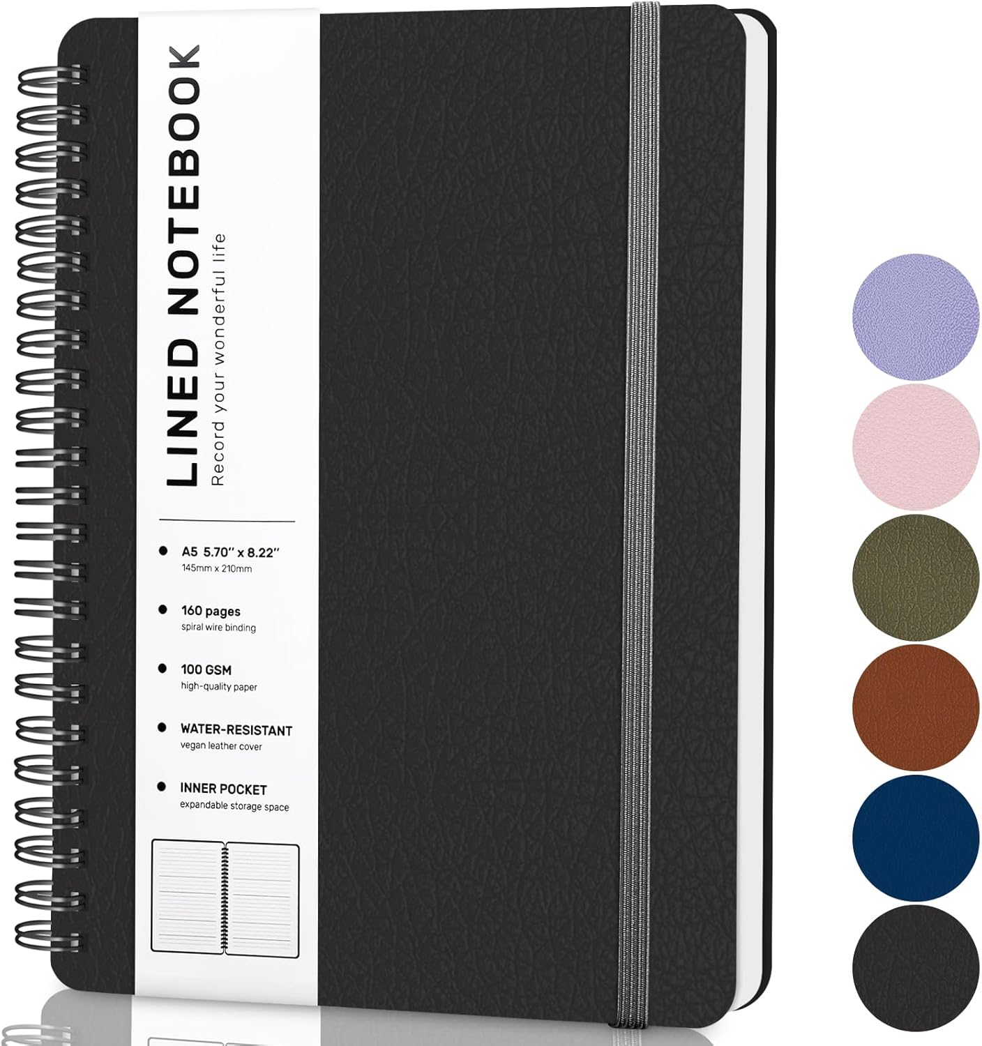 ABERLLS A5 Black Leather Journal - 160 Pages