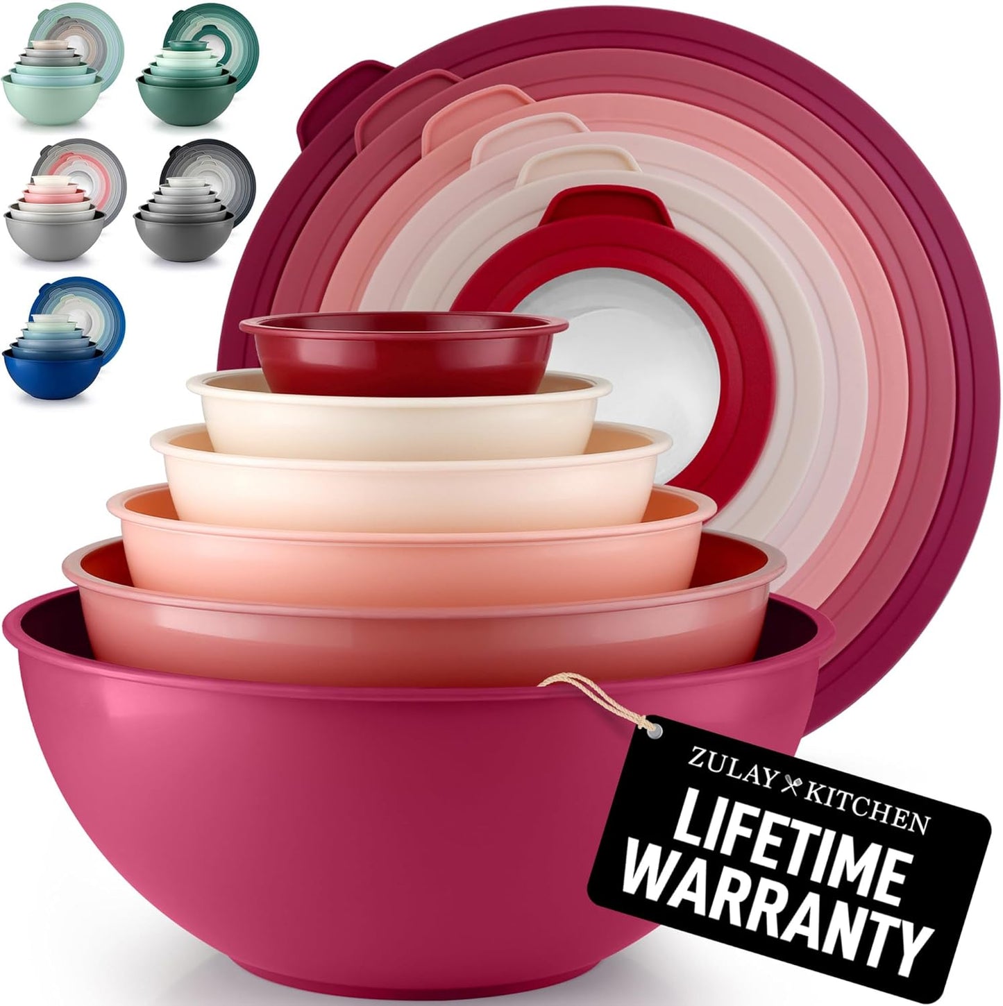 Zulay Kitchen 12 Piece Plastic Mixing Bowls Set with Lids