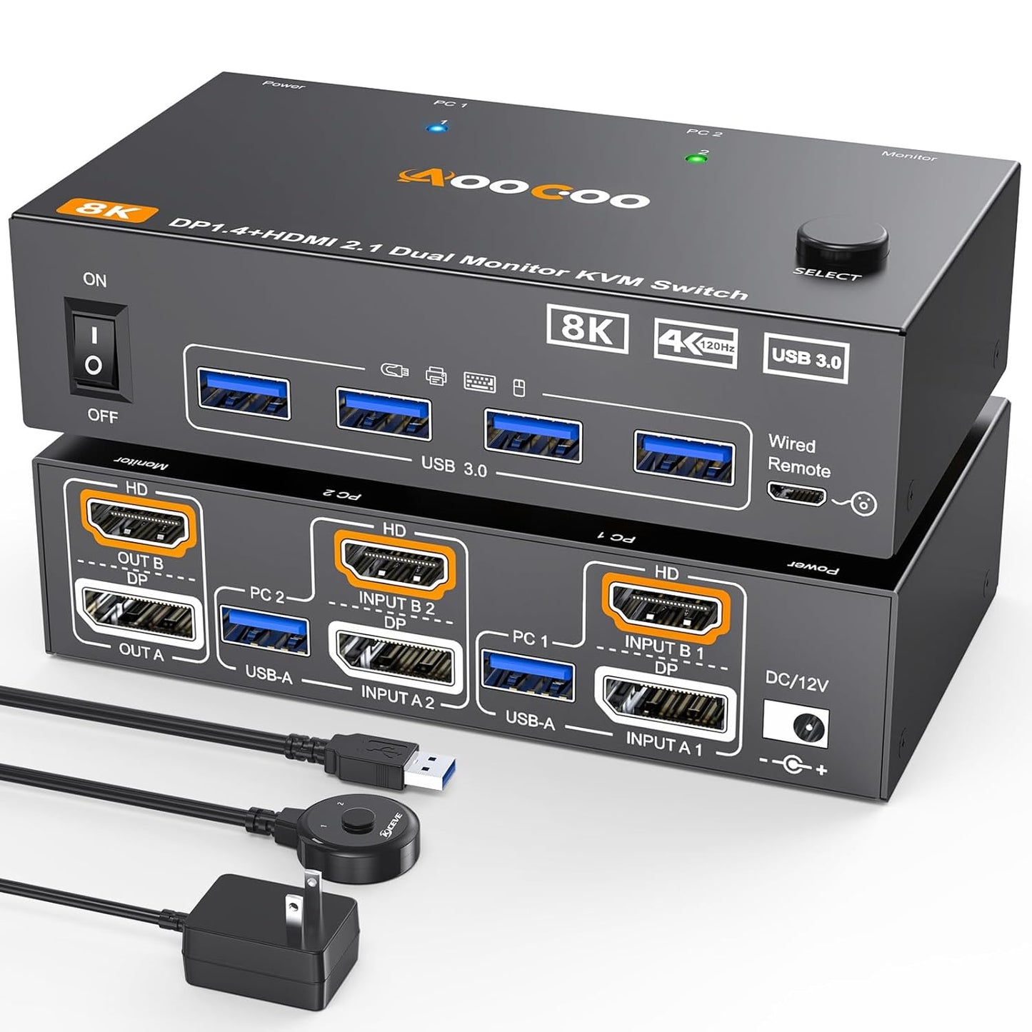 Dual Monitor KVM Switch for 2 Computers with 8K@60Hz Support