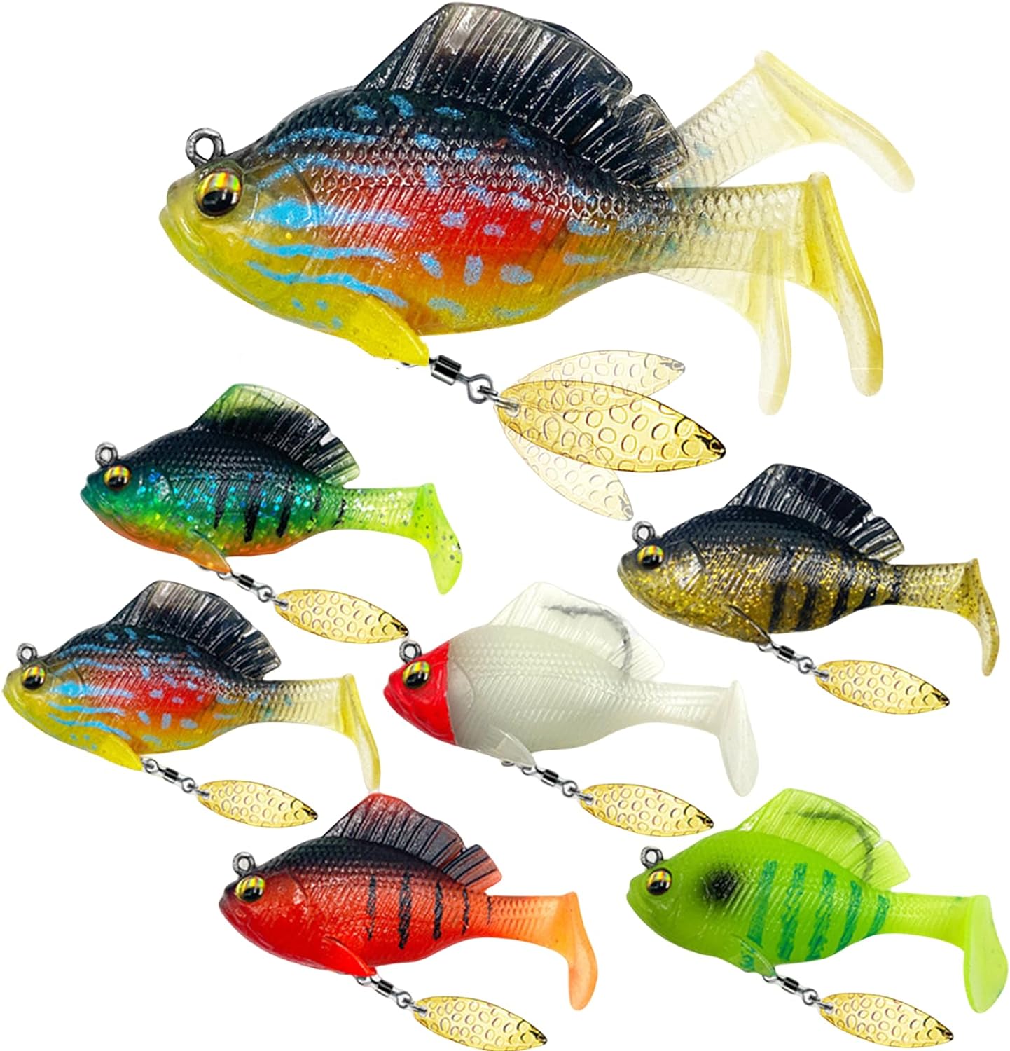 DAMIDEL Pre-Rigged Soft Fishing Lures - Ultra-Sharp Hook, Spinner Blades - Bass Fishing
