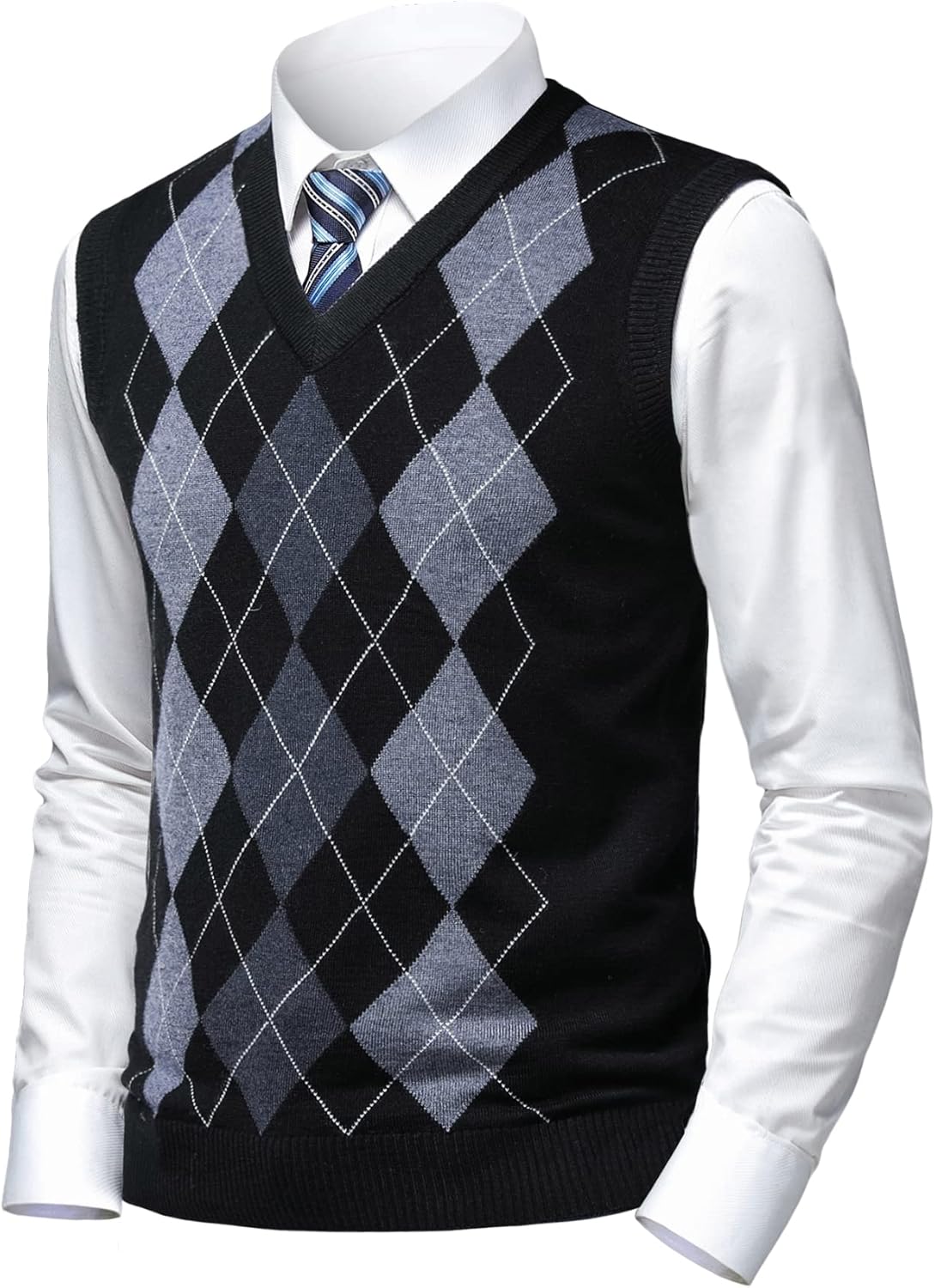 Mens Argyle Sweater Vests Classic V-Neck Sleeveless Pullover