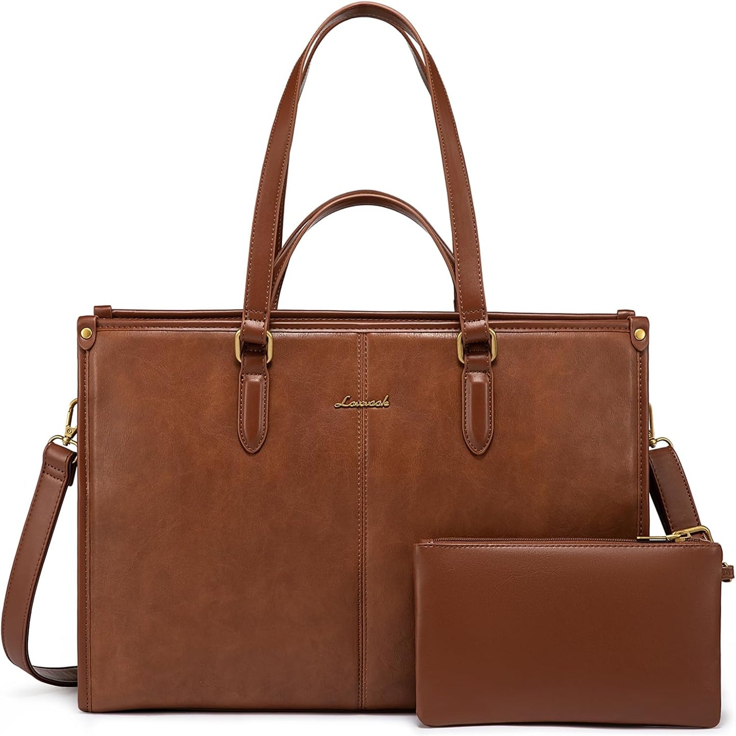 LOVEVOOK Vintage Leather Laptop Tote Bag for Women, 15.6 in
