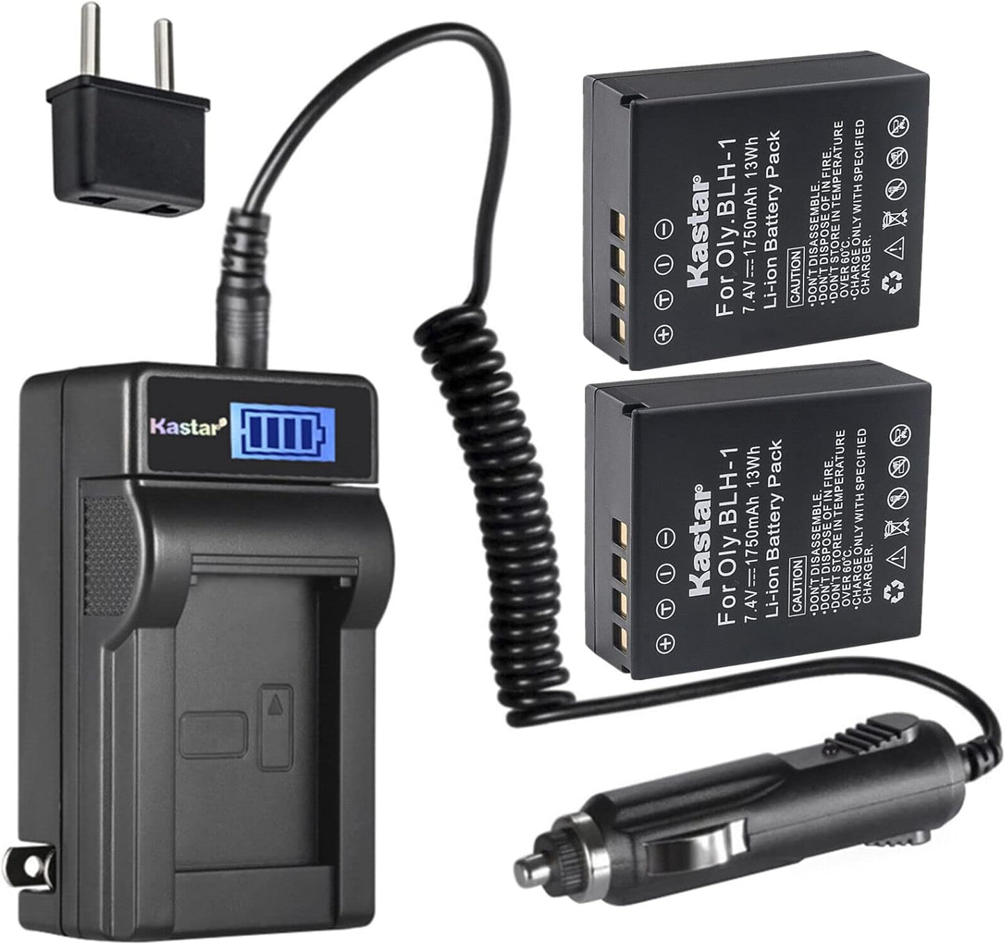 Kastar 2-Pack BLH-1 Battery and LCD Charger for Olympus Cameras
