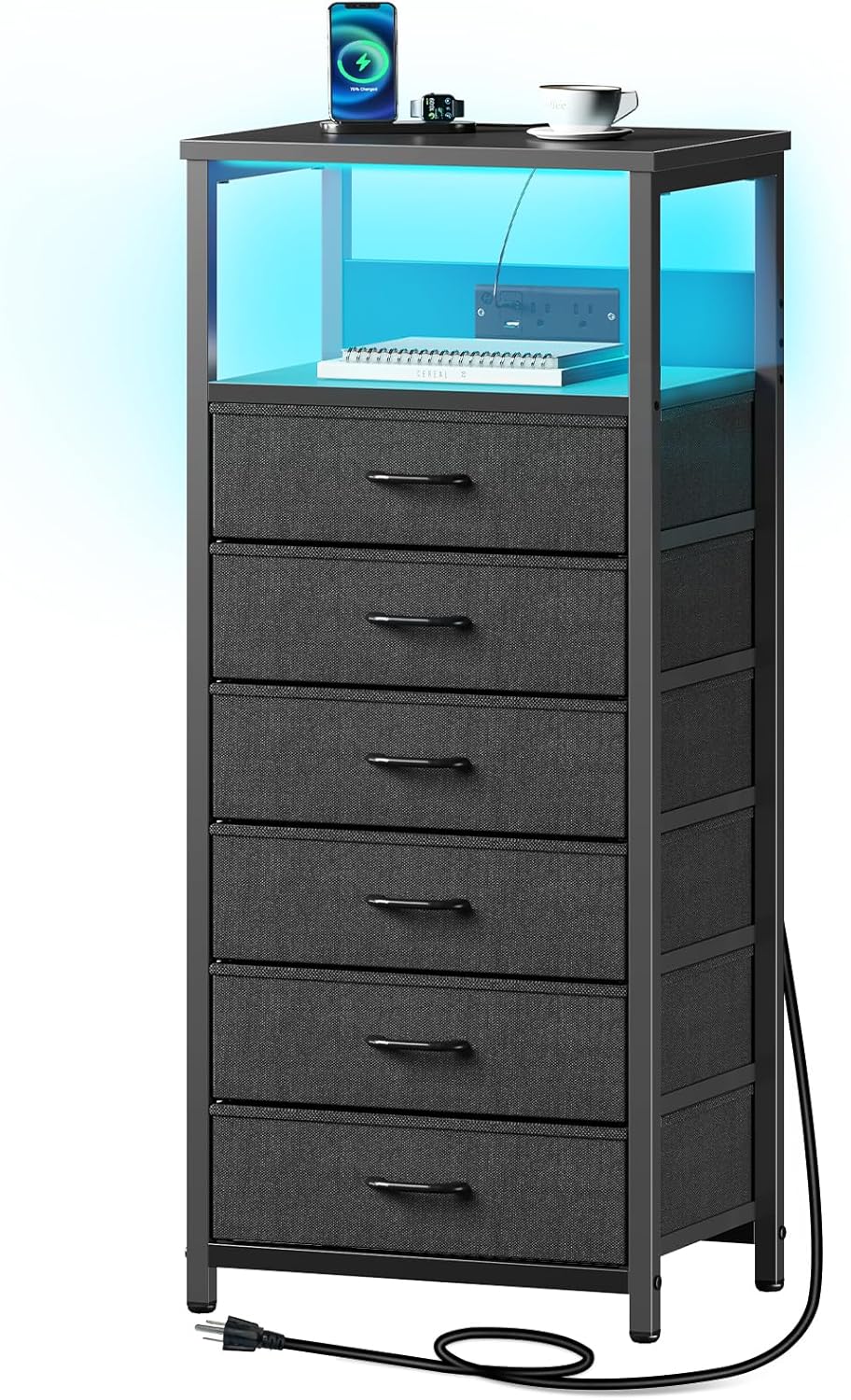 Seventable Night Stand with Charging Station and Storage Drawers