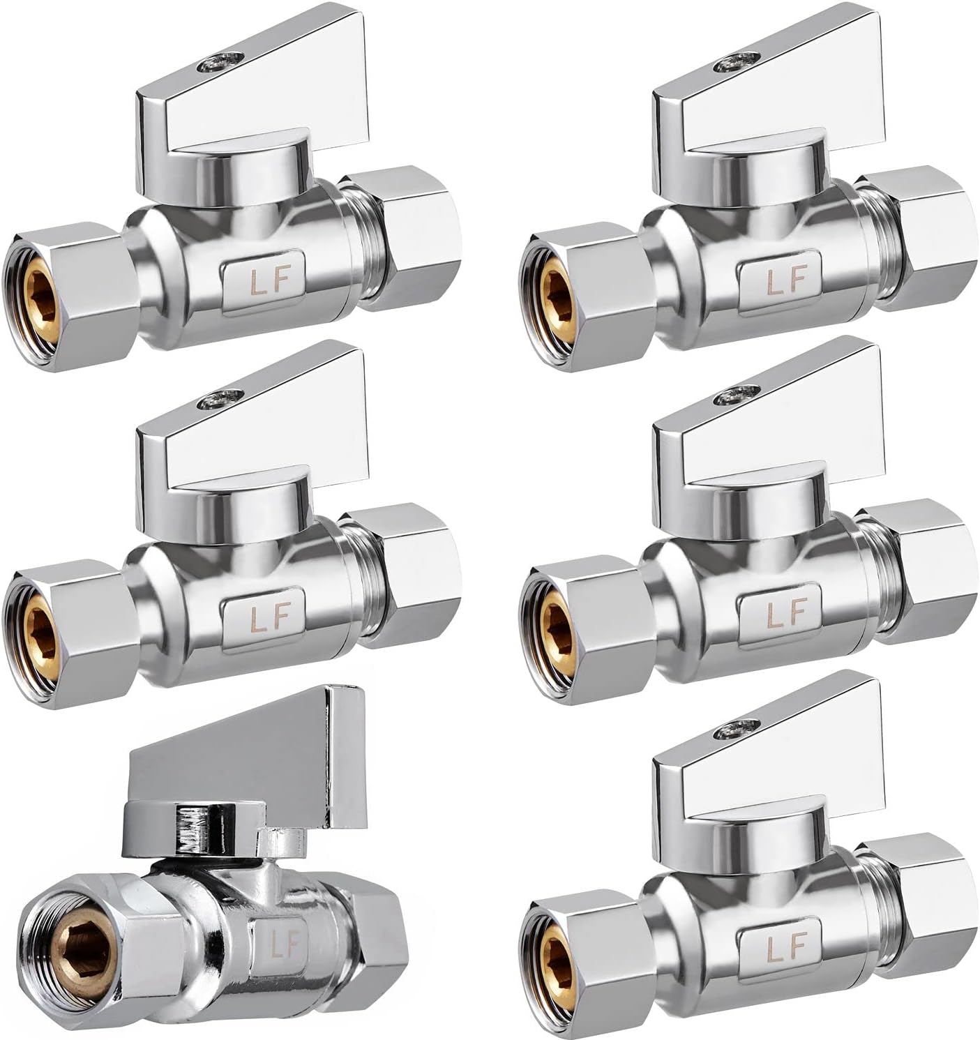 6 Pack Premium Chrome Brass 3/8 Inch Compression Stop Valve