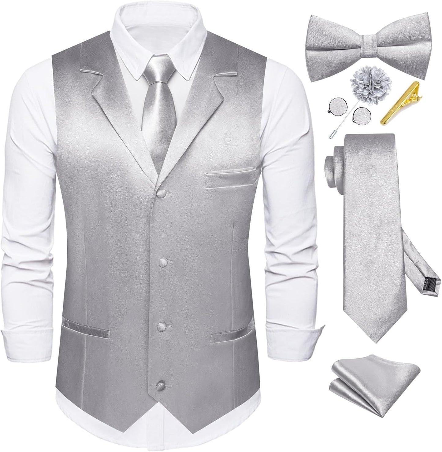 Stylish Dubulle Mens Satin Vest and Tie Set for Formal Events
