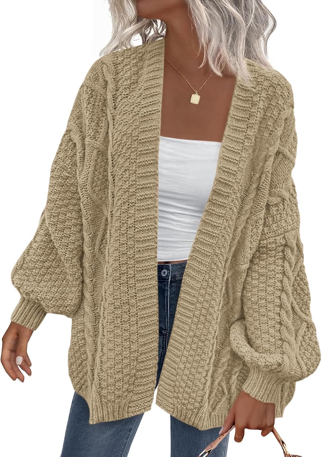 PRETTYGARDEN Women's Cable Knit Open Front Cardigan Sweater