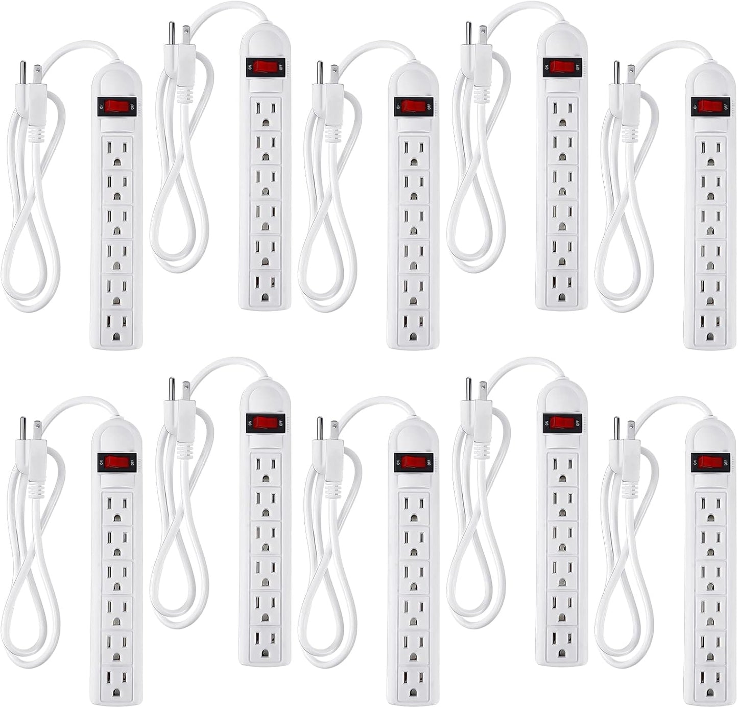 Hoteam 10 Pcs Power Strip Bulk 6 Outlet Surge Protector