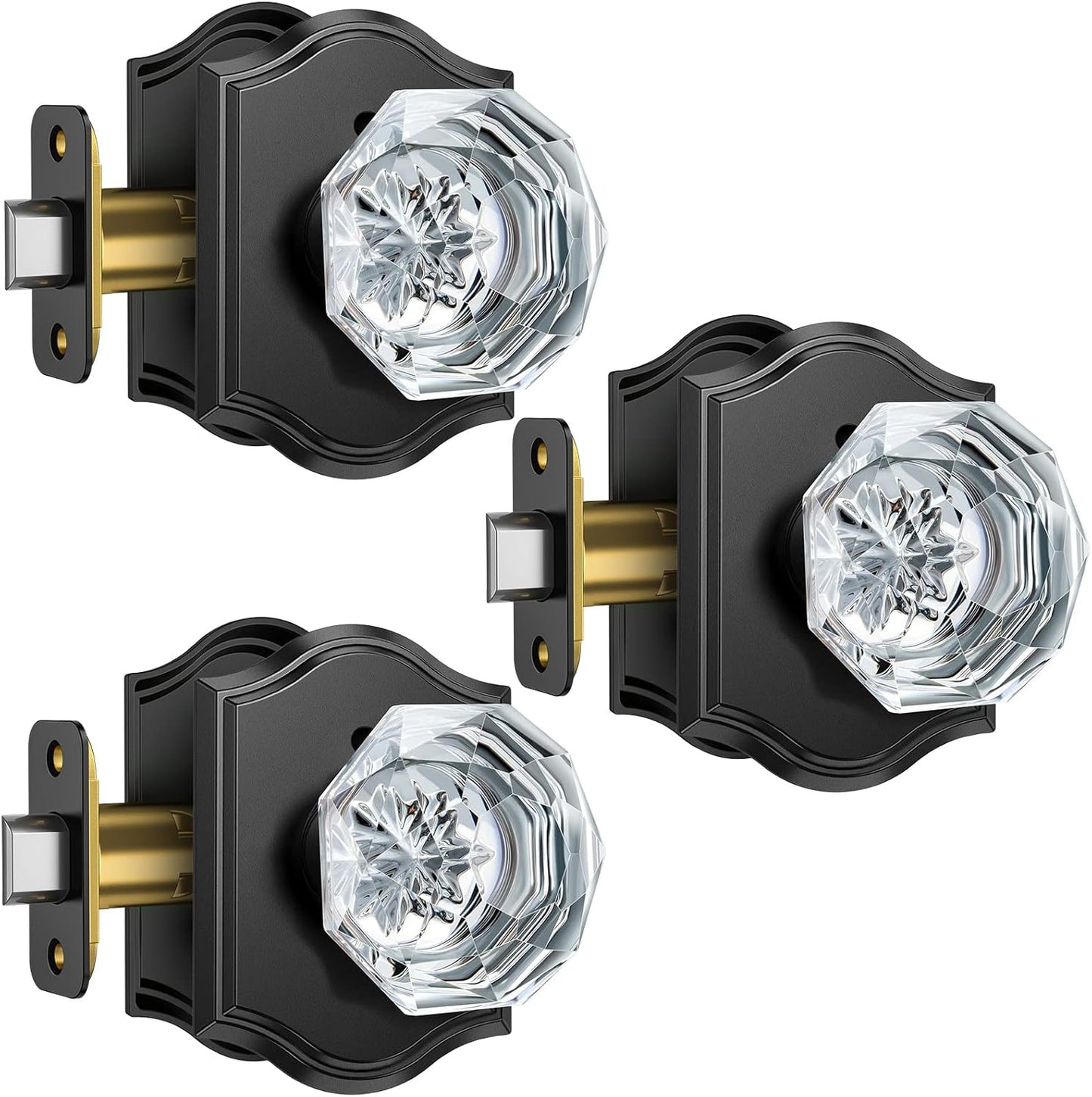 3 Pack Crystal Door Knobs with Lock for Elegant Privacy Use