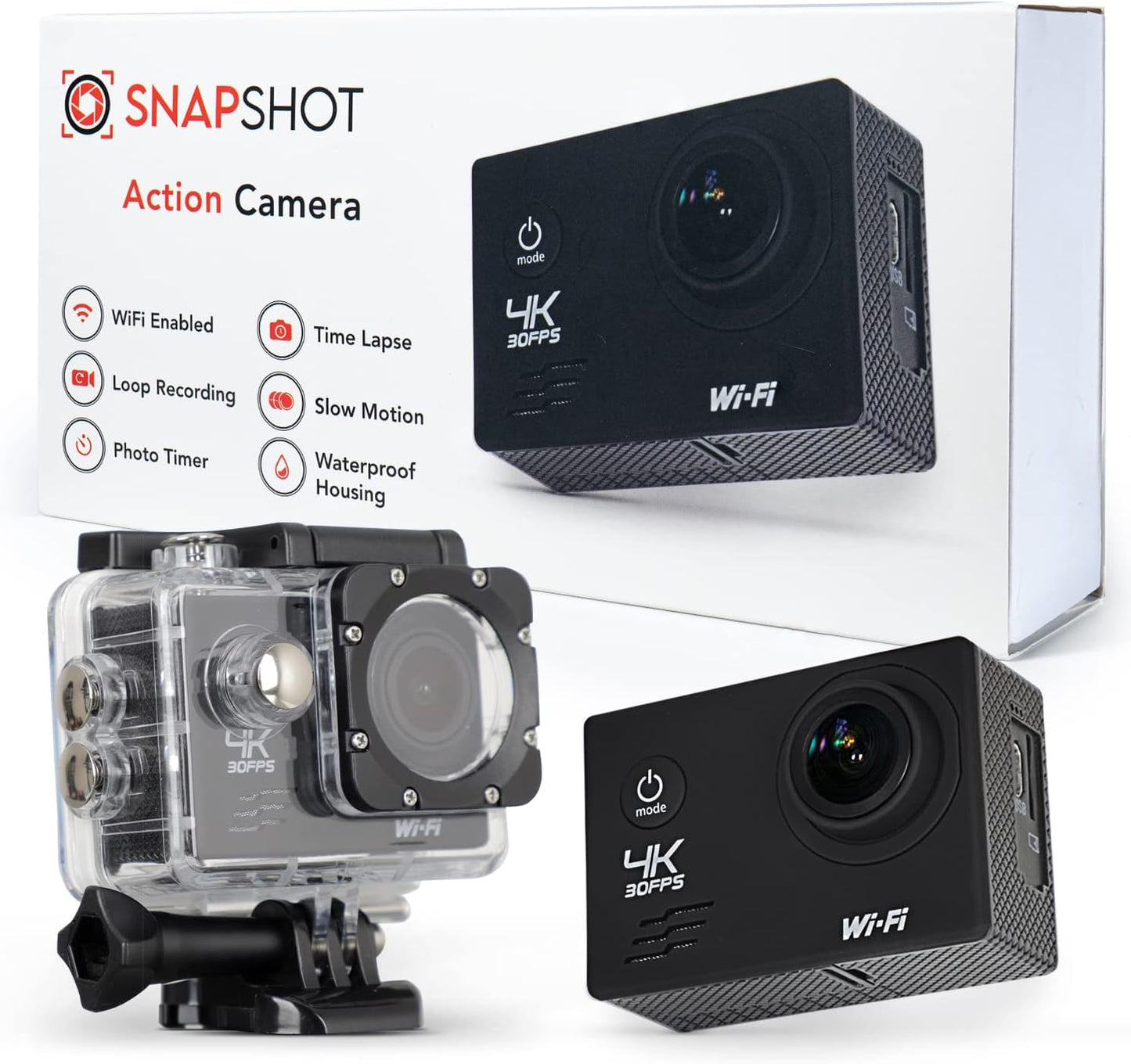 4K Underwater Action Cam - HD Video, 170 Wide Lens, 98FT Waterproof, 90 Min Battery